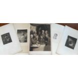 A portfolio of prints, mainly 19th century, to include: the Society of Dilettanti, mezzotint