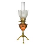 Attributed to W.A.S. Benson, a copper and brass oil lamp,
