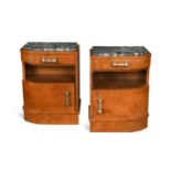A pair of Art Deco marble topped walnut bedsides,