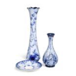 Two Macintyre Moorcroft Florian ware vases, together with a Florian ware saucer,