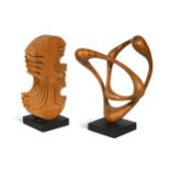 § John Spielman (1944-), two abstract wooden sculptures,