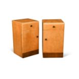 A pair of Art Deco blonde birdseye-maple bedside cabinets,