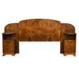 An Art Deco walnut bed head,