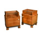 A pair of Art Deco period walnut bedside tables,