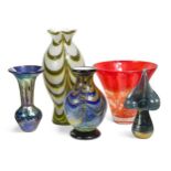 A group of five pieces of art glass,