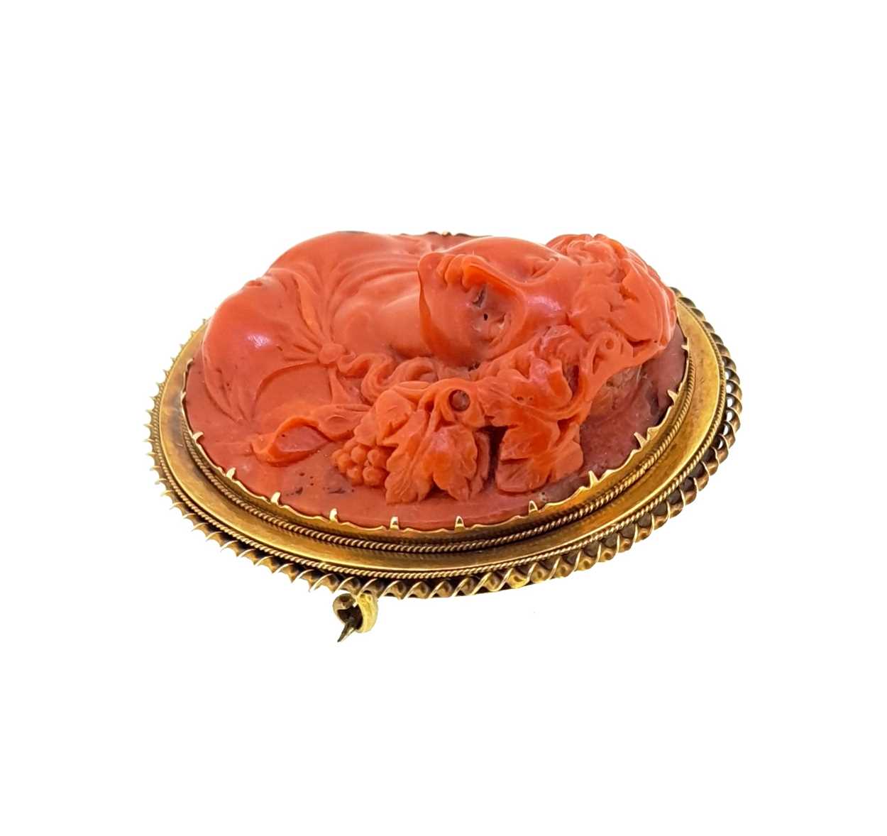 A 19th century carved coral memorial brooch, - Image 3 of 4