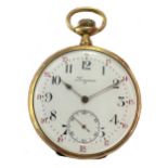 Longines - A French marked 18ct gold open faced pocket watch,