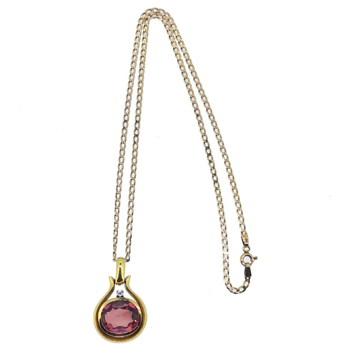 A pink tourmaline pendant and chain, - Image 2 of 3