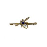 A sapphire, pearl and diamond insect brooch,