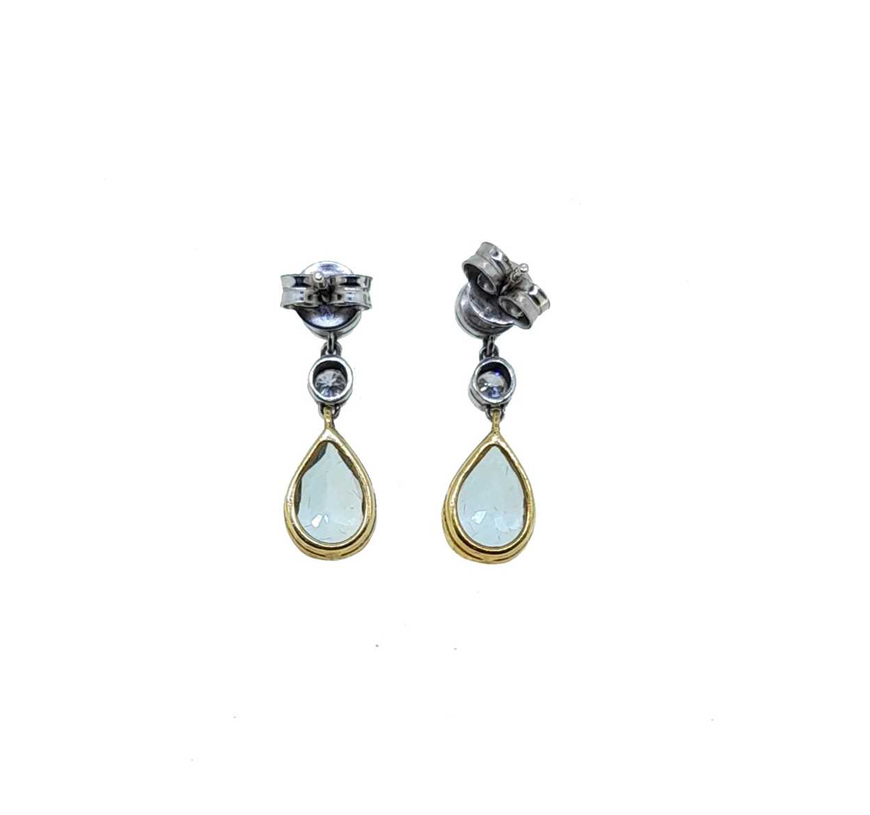 A pair of modern aquamarine and diamond ear pendants, - Image 3 of 3