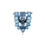 An aquamarine clip brooch,