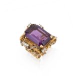 An amethyst and diamond ring,