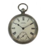 American Waltham Watch Co, Waltham - A Sterling silver open faced pocket watch with a later stand,