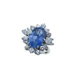 A sapphire and diamond cluster ring,