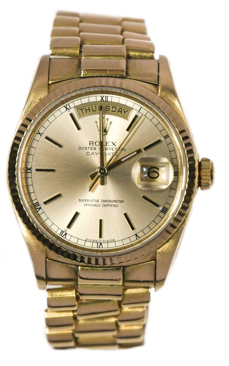 Rolex - An 18ct gold 'Oyster Perpetual Day-Date 36' wristwatch,