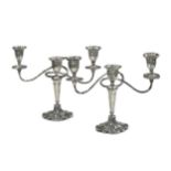 Two mid 20th century silver three light candelabra,