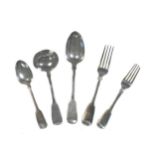 A 29-piece piece harlequin set of 19th century silver flatware with three additions,