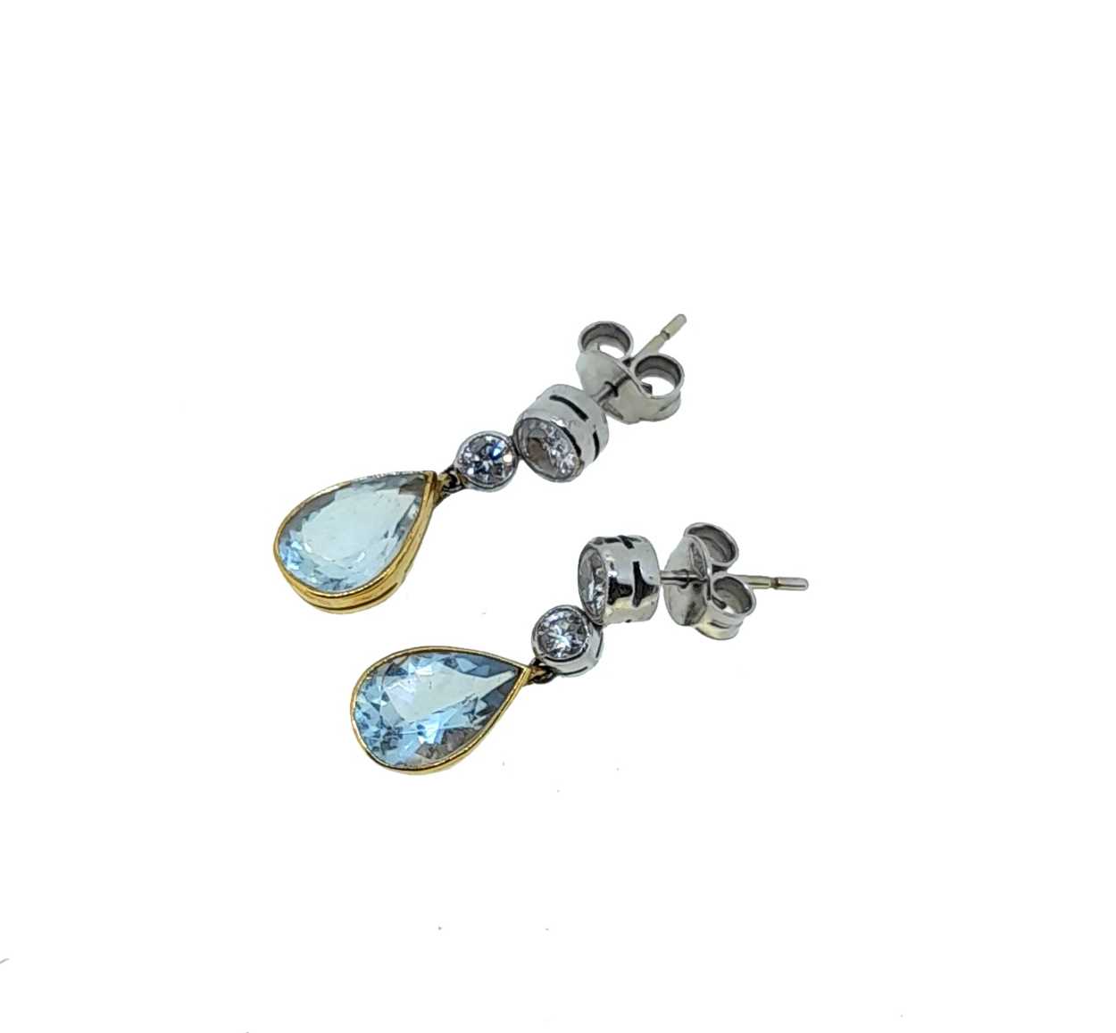 A pair of modern aquamarine and diamond ear pendants, - Image 2 of 3