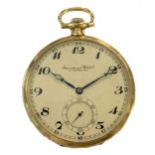 IWC, Schaffhausen - A Swiss 14ct gold open faced pocket watch,