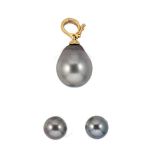 A Tahitian pearl pendant together with a pair of ear studs,