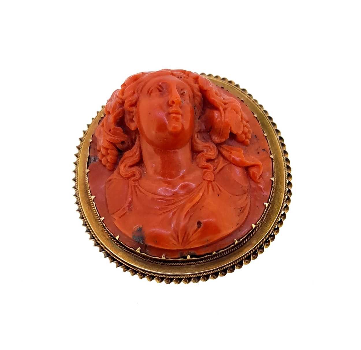 A 19th century carved coral memorial brooch, - Image 2 of 4