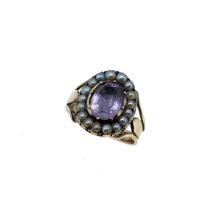 A 19th century amethyst and split pearl ring,