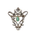 An Art Nouveau diamond and turquoise brooch,