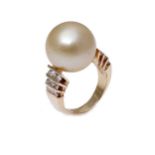 A south sea Indonesian pearl and diamond ring,