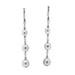 Elsa Peretti for Tiffany & Co. - A pair of pearl ear pendants,