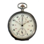 Omega - A Swiss silver open faced chronograph pocket watch,
