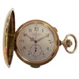 Audemars Frères, Genève - A Swiss 14ct gold quarter repeating chronograph full hunter pocket watch,