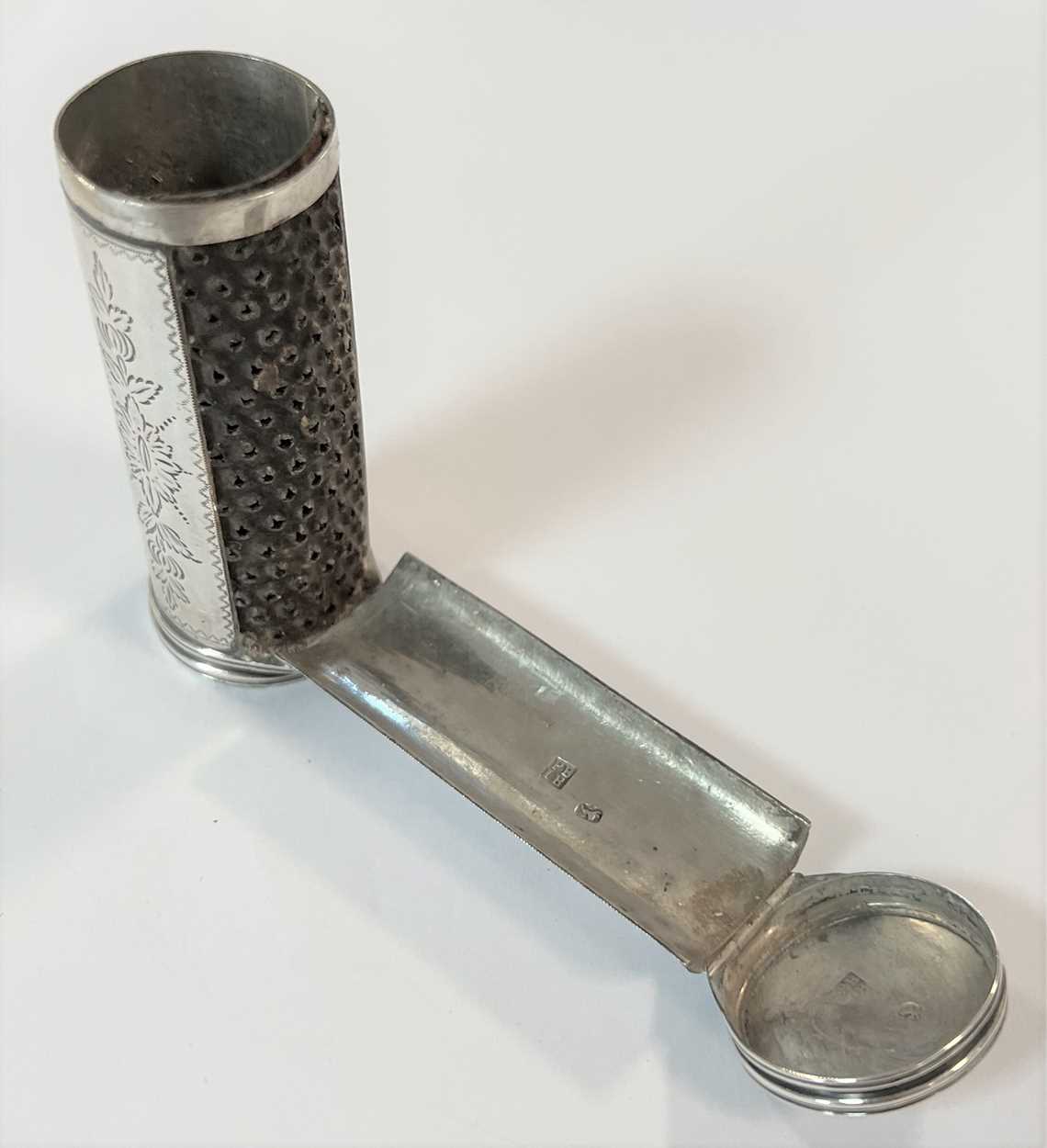 A rare III 18th century silver nutmeg grater, mark of Peter