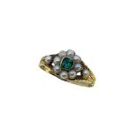 A 19th Century emerald and pearl memorial cluster ring,