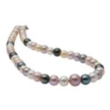 A multicolour Tahitian and akoya cultured pearl necklace,