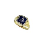 A 9ct gold and enamel Masonic swivel ring,