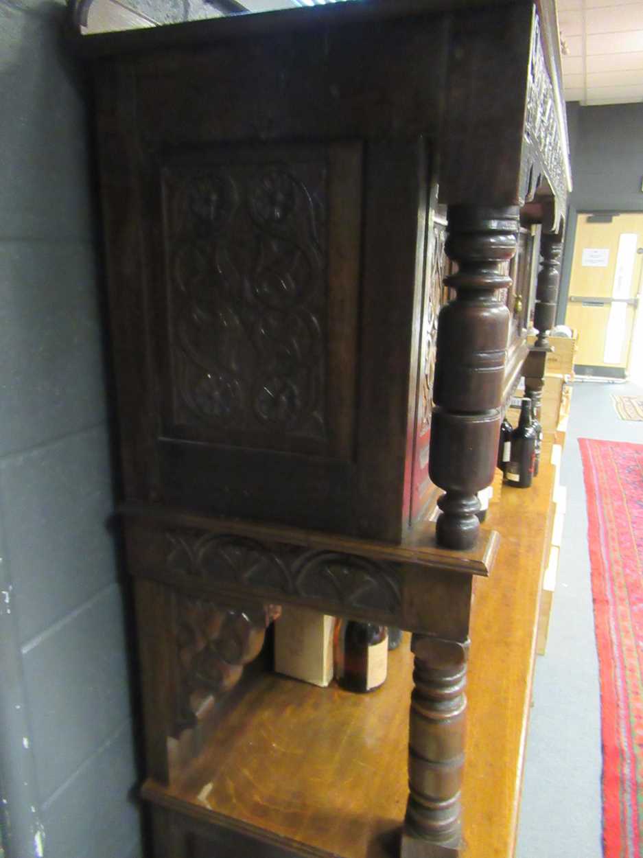 An oak court cupboard, 17th century and later, - Image 5 of 16