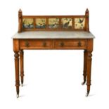 A Victorian pitch pine marble top washstand,