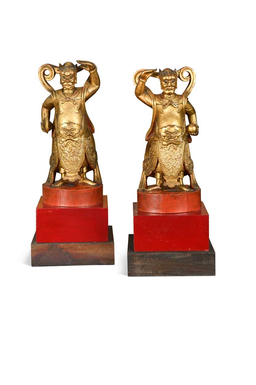 A pair of Chinese carved and giltwood Daoist deities, Republic Period,