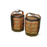 A large pair of Chinese three-section food carriers, 20th century,