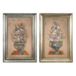 A pair of contemporary assembled collages of shells and corals within urns, 20th century,