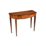 A George III fiddle-back mahogany and satinwood serpentine card table,