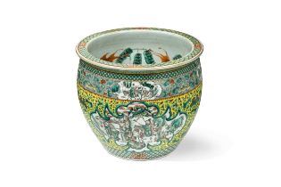 A Chinese famille verte porcelain fish bowl, late Qing Dynasty, circa 1900,