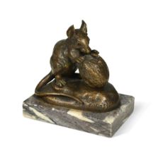 After Clovis Edmund Masson (1838-1913), a bronze study of a mouse gnawing a walnut,