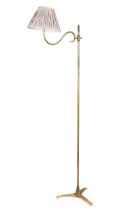 A bronze swan-neck standard reading lamp, late 20th century,