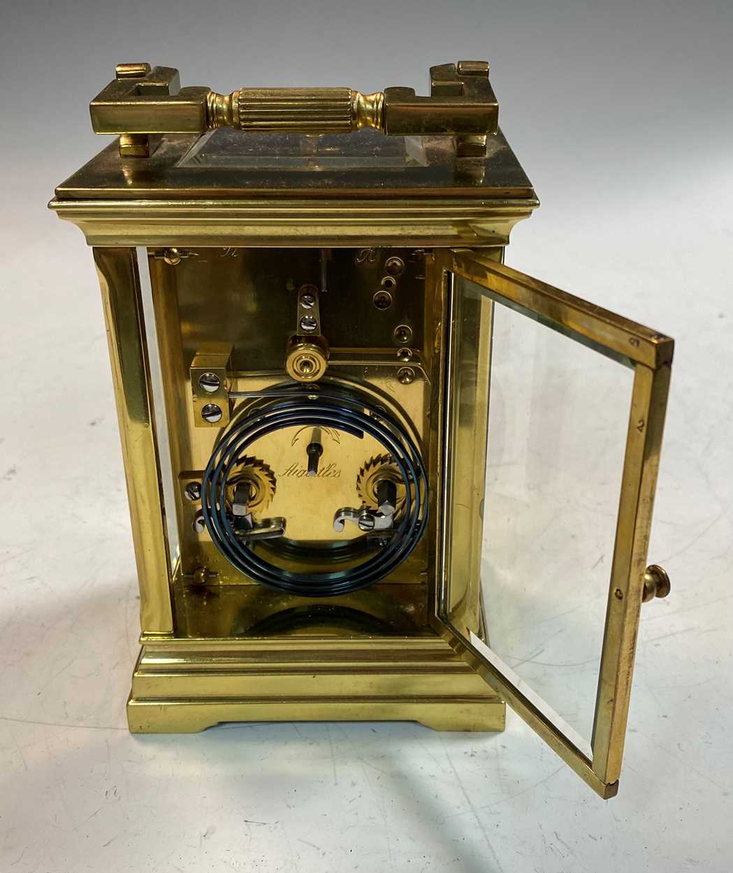 A French lacquered brass repeating carriage clock, early 20th century, - Image 8 of 10