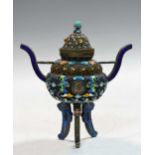 A Chinese silver and enamel small censer and cover, circa 1900,