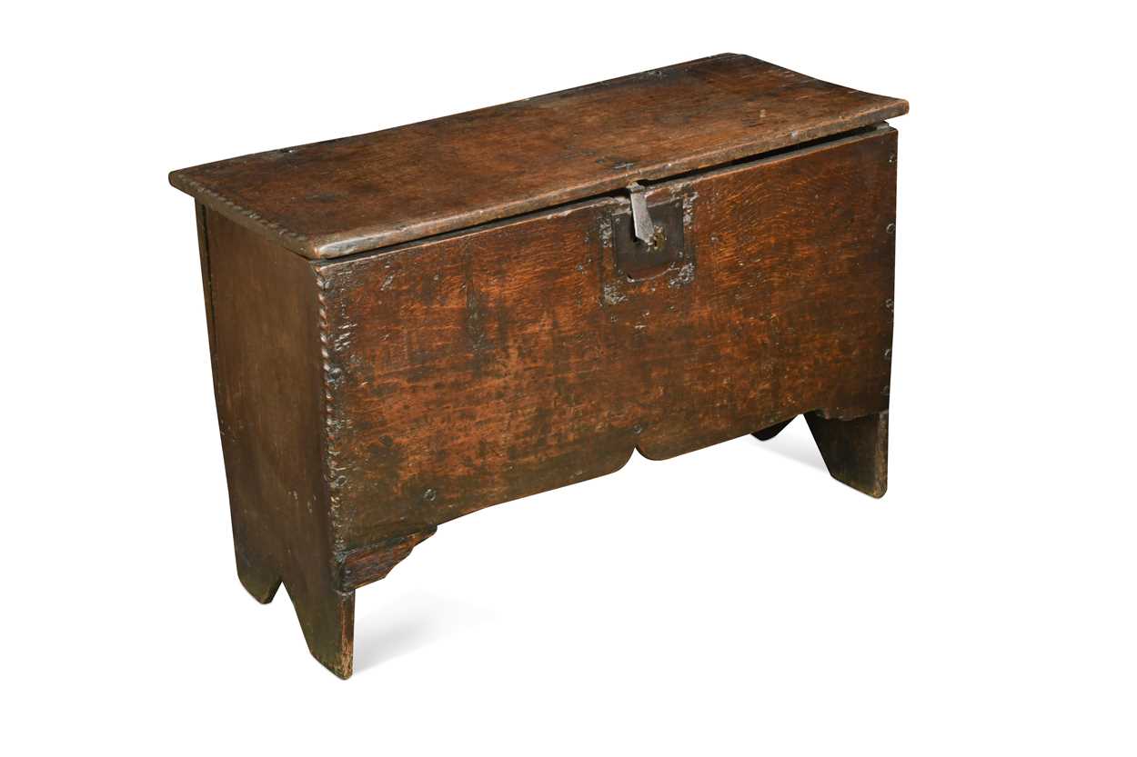 An oak six plank chest, 17th century,