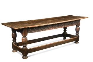 An oak refectory table, 17th century and later,
