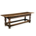 An oak refectory table, 17th century and later,