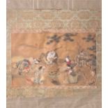 A Japanese painting on silk depicting the seven gods of good fortune,